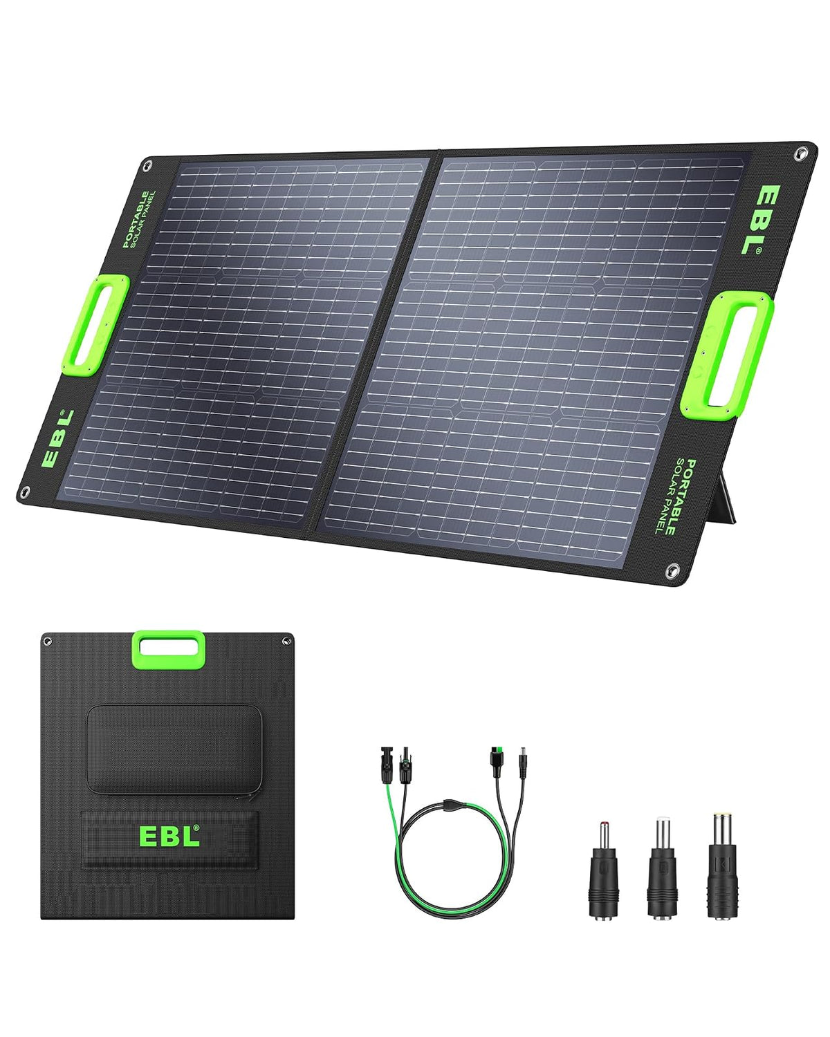 EBL Panel solar portátil de 100 W (actualizado) para estación de energía 240/300/500/1000/1500/2000, con soporte ajustable y cable paralelo, impermeable IP65 para acampar al aire última intervensión,