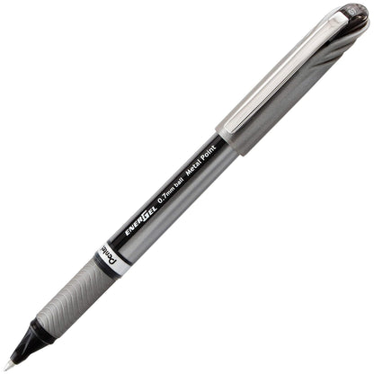 Pentel EnerGel NV - Bolígrafo de gel líquido, punta de metal 0.7 mm con tapa, tinta negra, caja de 12 (BL27-B)