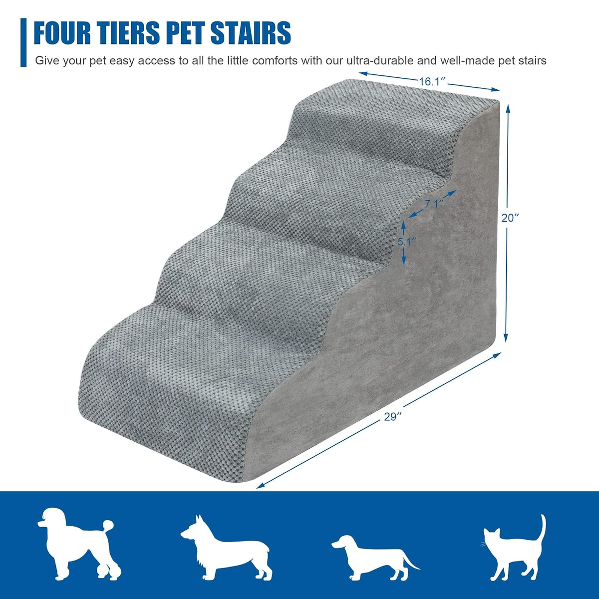 Escaleras para Perros pequeños, rampa para Perros de Espuma de Alta Densidad, escalones Extra Anchos para Mascotas con Parte Inferior Antideslizante para Camas Altas, chuché y sofá, lo Mejor para