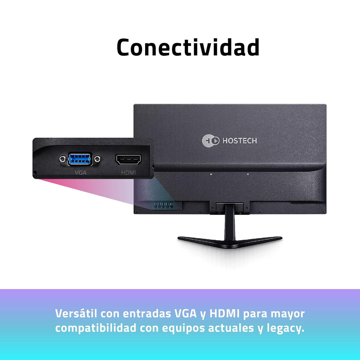 Monitor Hostech 19.5" HT-600 Panel Plano LED HD 75Hz 5ms 1xVGA + 1xHDMI + Vesa 100x100mm Negro