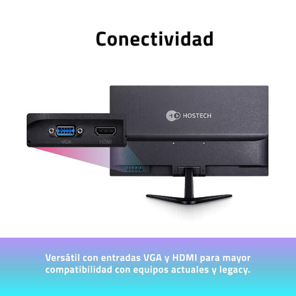 Monitor Hostech 19.5" HT-600 Panel Plano LED HD 75Hz 5ms 1xVGA + 1xHDMI + Vesa 100x100mm Negro