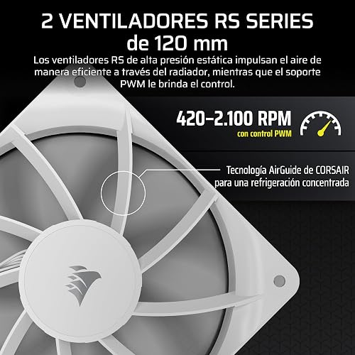 CORSAIR NAUTILUS 240 RS LCD Refrigeración líquida de CPU – Pantalla LCD IPS de 2,1", 240mm AIO, Bajo Ruido, Daisy-Chain, Intel LGA 1851/1700, AMD AM5/AM4 – Incluye 2 Ventiladores RS120 – Blanco
