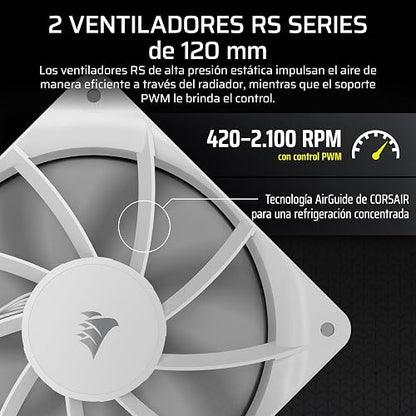 CORSAIR NAUTILUS 240 RS LCD Refrigeración líquida de CPU – Pantalla LCD IPS de 2,1", 240mm AIO, Bajo Ruido, Daisy-Chain, Intel LGA 1851/1700, AMD AM5/AM4 – Incluye 2 Ventiladores RS120 – Blanco