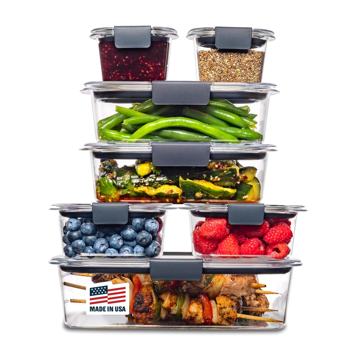 Rubbermaid 2108377 - Juego de 14 recipientes (7 tapas y 7 contenedores.)de plástico sin BPA a prueba de fugas, transparente