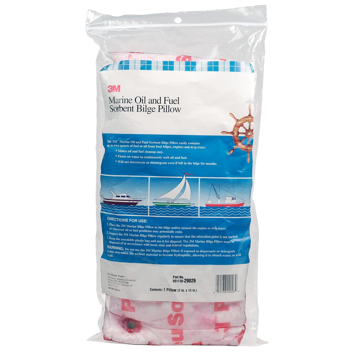 3M Almohada absorbente de aceite marino y combustible, 7 x 15 pulgadas