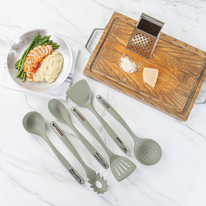 Restaurantware-Met Lux Juego de utensilios de cocina, 1 juego de utensilios de silicona, 6 piezas por juego, alta tolerancia al calor, utensilios de cocina de silicona verde, para utensilios de cocina