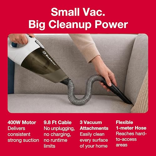 Koblenz Aspiradora de Mano para Auto con Manguera, 400W de Potencia, Manguera de 1m, 3 Accesorios, Aspiradora Portátil con Filtro Lavable, Cable de 3 Metros, Color Negro y Blanco HV-120 KG3 M