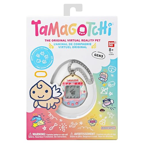 TAMAGOTCHI - Mascota Virtual Original Pastel de Ángel, con Llavero | Mascota digital clásica con minijuegos, sensor de toque, evolución según tus cuidados, batería incluida