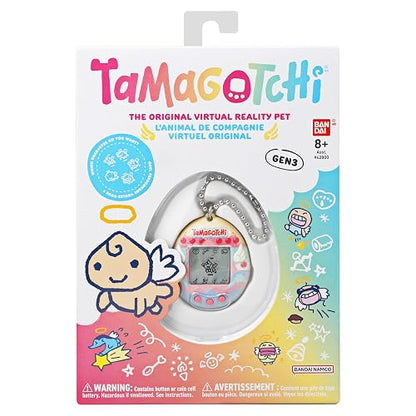 TAMAGOTCHI - Mascota Virtual Original Pastel de Ángel, con Llavero | Mascota digital clásica con minijuegos, sensor de toque, evolución según tus cuidados, batería incluida