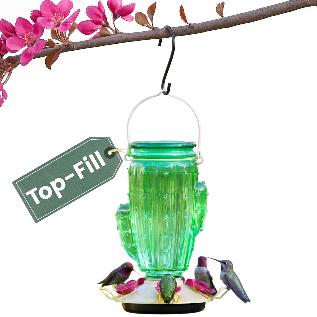 Perky-Pet Comedero de Colibrí de Vidrio con Relleno Superior, 28 Onzas - Verde