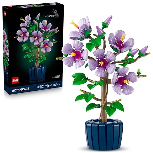 LEGO Hibisco Set de Construcción de Flores para Adultos, Decoración Floral en Maceta Azul para el Hogar o la Oficina, Regalo para Amantes de Las Plantas 10372