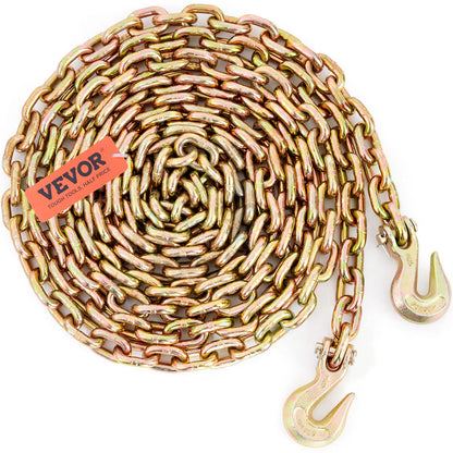 VEVOR Cadenas de Transporte con Ganchos Cadenas de Remolque G80 Capacidad de Carga de 3220 kg 9,53mm x 6m Recubrimiento Galvanizado Acero al Manganeso para Sitio de Construcción, Muelle, Fábrica