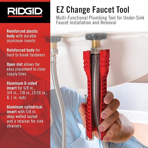 RIDGID - Herramienta para Instalar Grifos EZ Change, Llave Multifuncional de Plomería para Fregadero, Instalación Rápida en Espacios Reducidos
