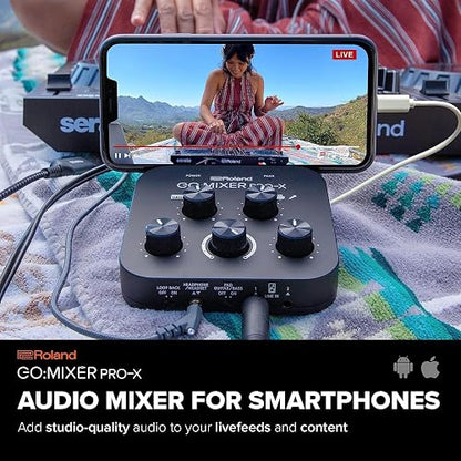Roland GO:Mixer PRO-X Mezclador de audio portátil para crear vídeos musicales de sonido profesional, transmisiones en directo y podcasts con dispositivos móviles. (GOMIXERPX)