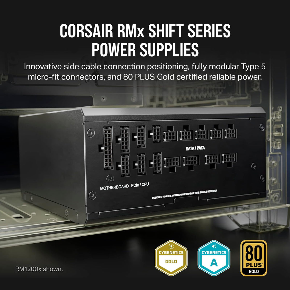 Fuente de Poder Modular Corsair RM750x Shift 80 Plus Gold, Compatible con ATX 3.1 y PCIe 5.1, Ventilador con Modo Zero RPM, Color Negro