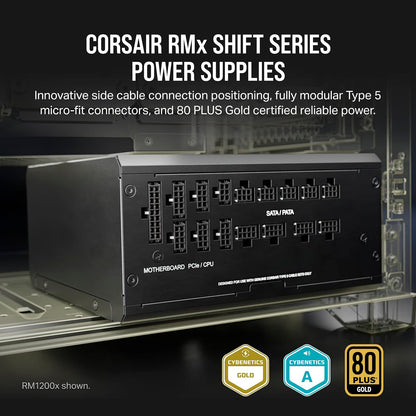 Fuente de Poder Modular Corsair RM750x Shift 80 Plus Gold, Compatible con ATX 3.1 y PCIe 5.1, Ventilador con Modo Zero RPM, Color Negro