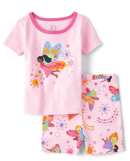 The Children's Place Conjunto de Pijama de 2 Piezas con Playera de Manga Corta y Pantalones Cortos Juego de Pijama para Bebé-Niñas