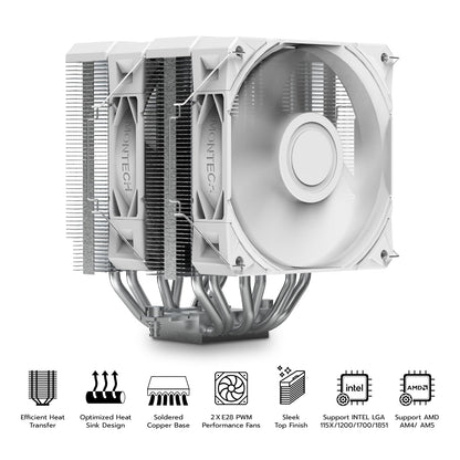MONTECH NX600 - Enfriador de aire para CPU de doble torre, 6 tubos de calor | Soporte de enchufe AMD AM5/AM4 e Intel LGA1851/1700, altura de 160 mm, base de cobre soldado, refrigeración de flujo de aire