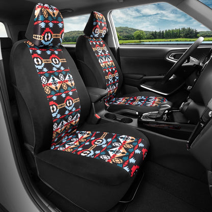 BDK Fundas de Asiento Azul Azteca | Paquete de 2, asientos delanteros, diseño sin laterales, ajuste universal, reposacabezas a juego