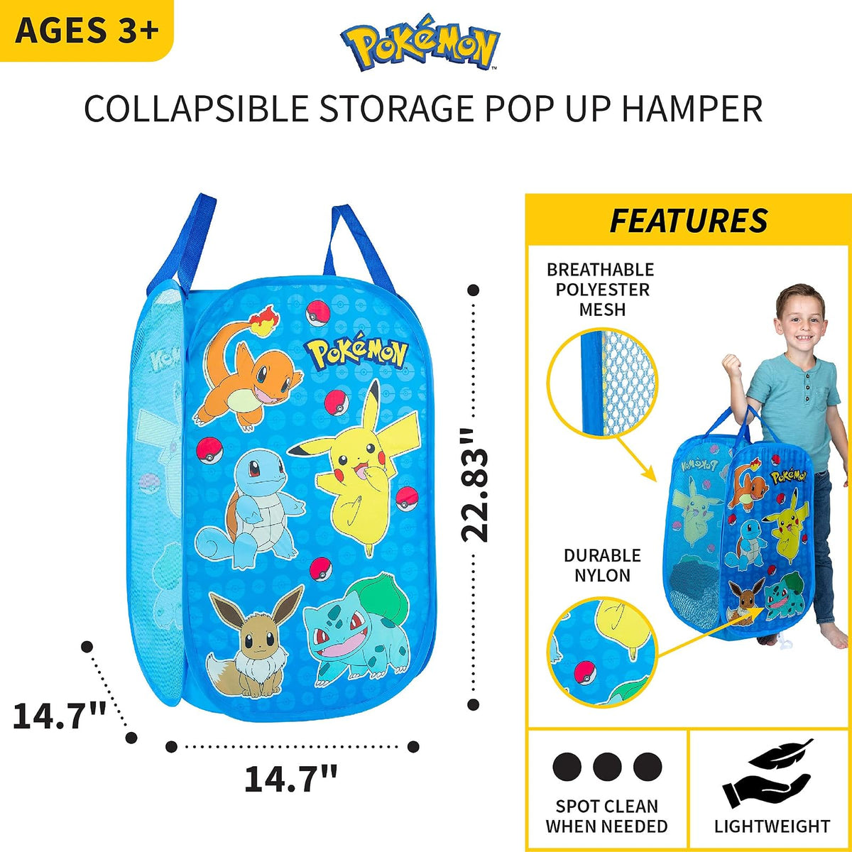 Franco - Cesta plegable para habitación de niños, tamaño único, Pokemon