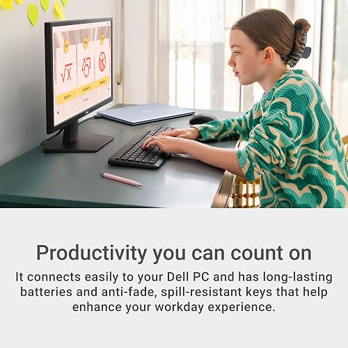 DELL Kit Teclado y Ratón inalámbricos con Receptor USB 2.4 GHz, Teclas funcionales y numéricas, Inclinación Ajustable, Óptico 1000dpi, Compatible con PC y Mac, Negro, Idioma Inglés