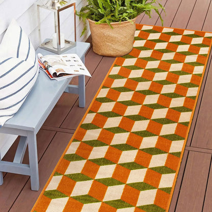 Rugshop Budelli - Alfombra geométrica contemporánea Que no desprende Pelusa, para terraza, Patio, Patio Trasero, Antideslizante, para Interiores y Exteriores, 2 x 7 pies, Color Naranja