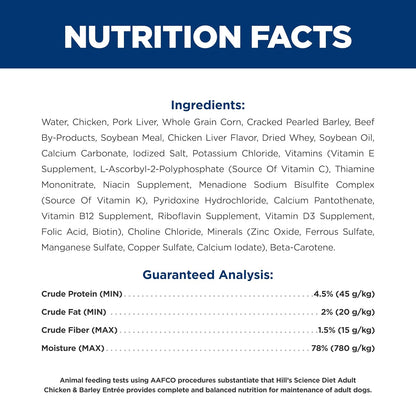 Hill's Science Diet Alimento Húmedo para Perro Adulto Pollo 12 Pack 369G | Alimento húmedo Hill's para perro, digestión saludable, sistema inmunológico fuerte, omega-6 y vitamina E