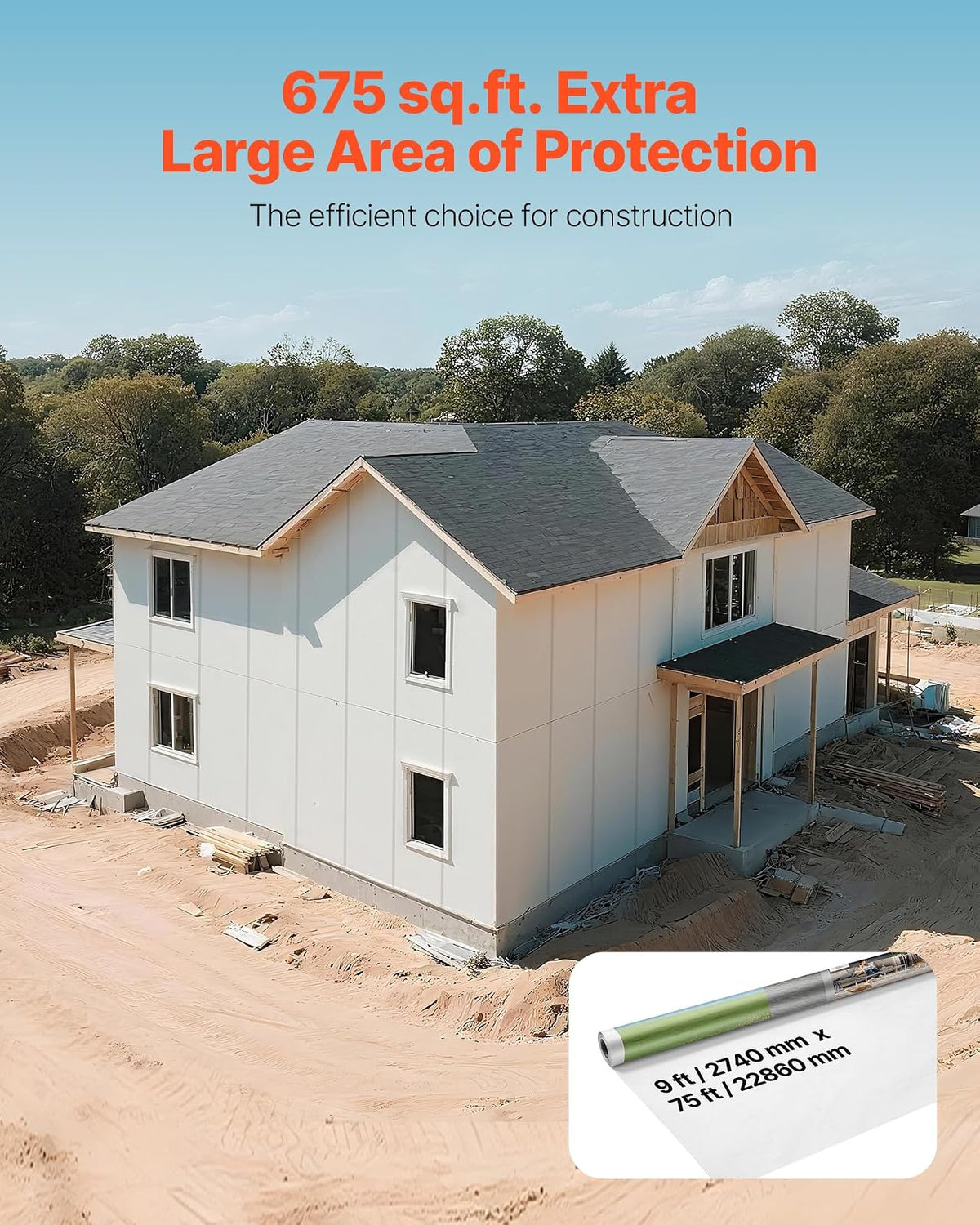 VEVOR Barrera de Vapor, 2,7 x 22,86 m, Pantalla Impermeabilizante de Plástico, 0,13 mm de Grosor, Bloquea la Humedad a Través de las Paredes, para Construcción y Renovación de Edificios, Blanco