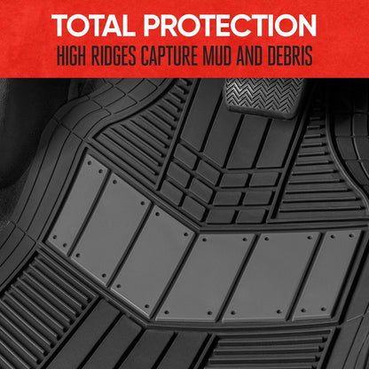 Motor Trend DualFlex™ - Alfombrillas de Goma Impermeables para Todo Tipo de Clima, 4 Piezas Deportivas con diseño de Dos Tonos para Automóvil, Todoterreno y Camiones, Protector de Alfombra de Automóvil