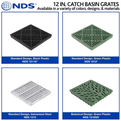 NDS 1211G* Rejilla de Drenaje Cuadrada para Lavabo de Captura, diseño de Diamante, se Adapta a Drenaje de Lavabo de 12 Pulgadas, elevadores y Adaptador de Perfil bajo, 12 Pulgadas, plástico, Negro