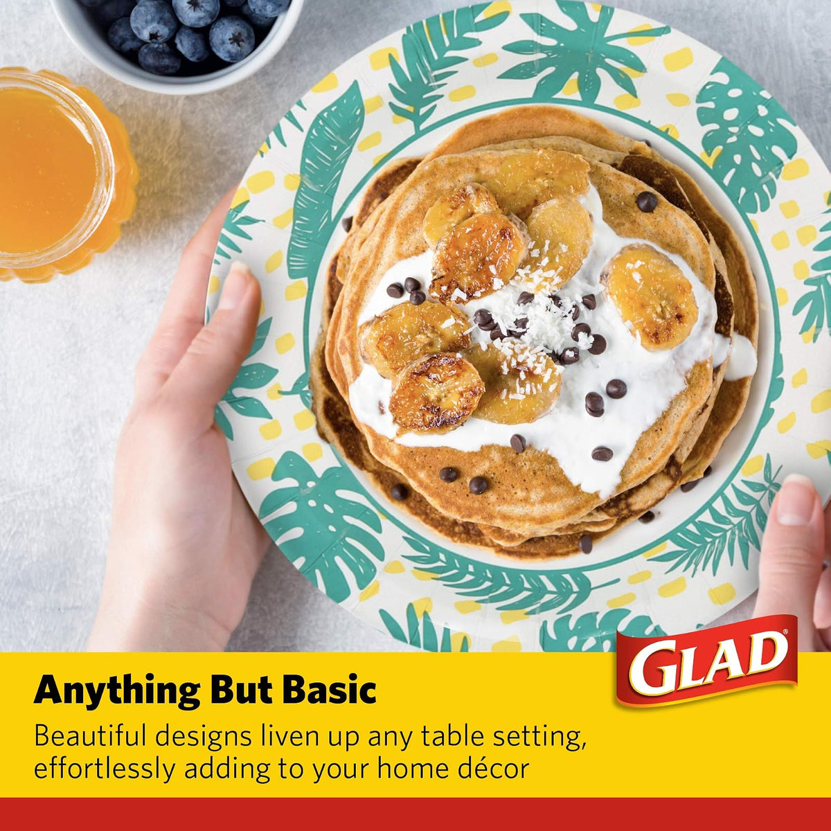 Glad Tabletop Round Disposable Paper Plates With Palm Leaves Design, 10 Inches, 50 Count