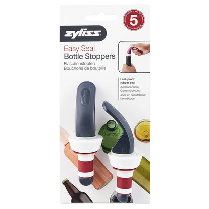 Zyliss - Tapones de botella de cierre fácil – Tapones de vino y champaña a prueba de fugas con mango largo de fácil bloqueo, agarre cómodo, sello hermético, diseño moderno en gris y rojo, duradero y