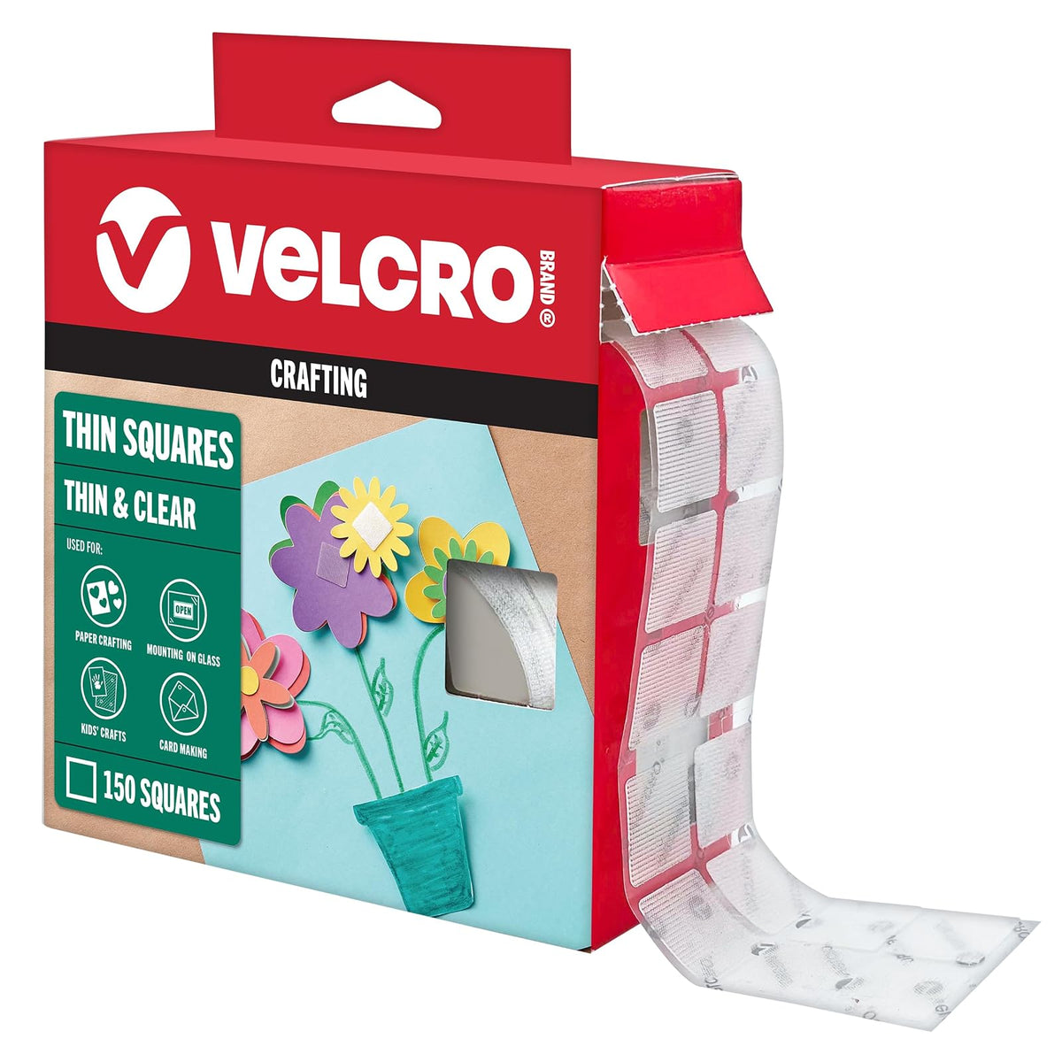 Puntos transparentes de la marca VELCRO con calcomanía, cuadrados, 150 unidades, cuadrados de montaje, cinta de doble cara para oficina, aula, artículos imprescindibles para profesores | Delgado,