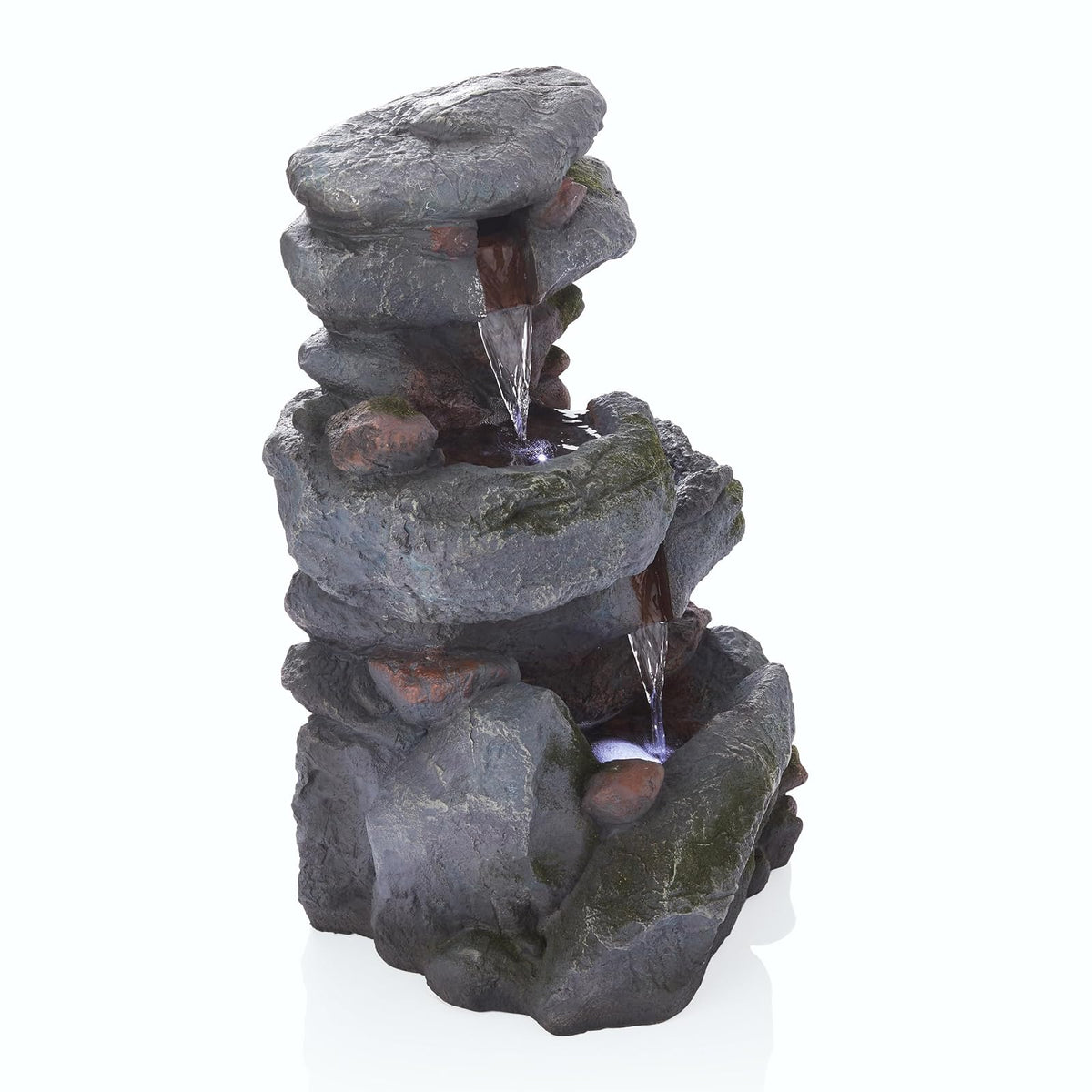Alpine Corporation WIN582 Fuente en Cascada Estilo Roca de 3 Niveles para Exteriores con Luces LED y Aspecto de Piedra Natural, 22", Gris
