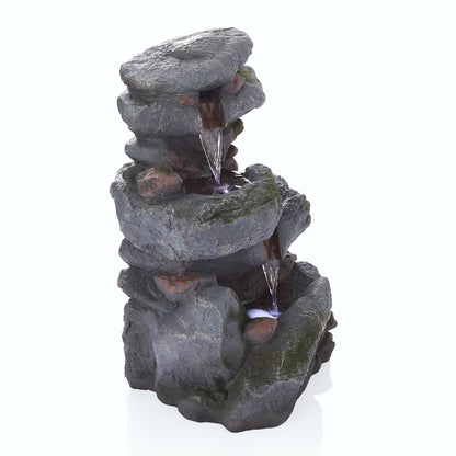 Alpine Corporation WIN582 Fuente en Cascada Estilo Roca de 3 Niveles para Exteriores con Luces LED y Aspecto de Piedra Natural, 22", Gris
