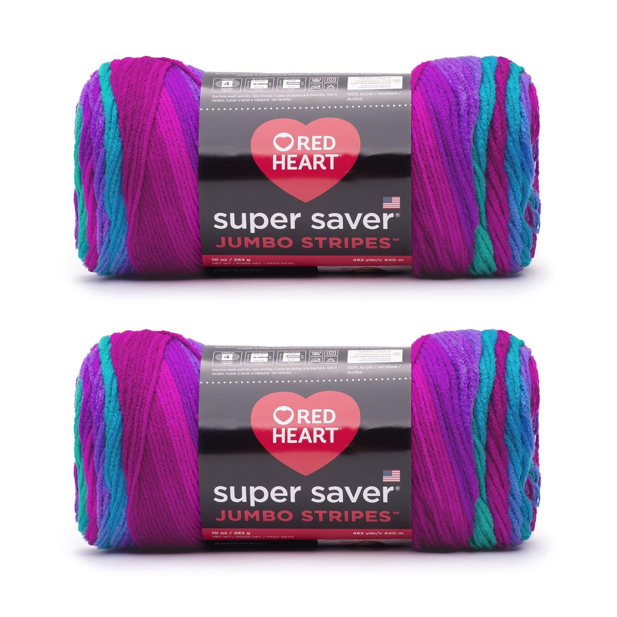 Red Heart Super Saver Estambre Acrílico Jumbo, Paquete de 2, 396 g - 482 yards - Polo Stripe