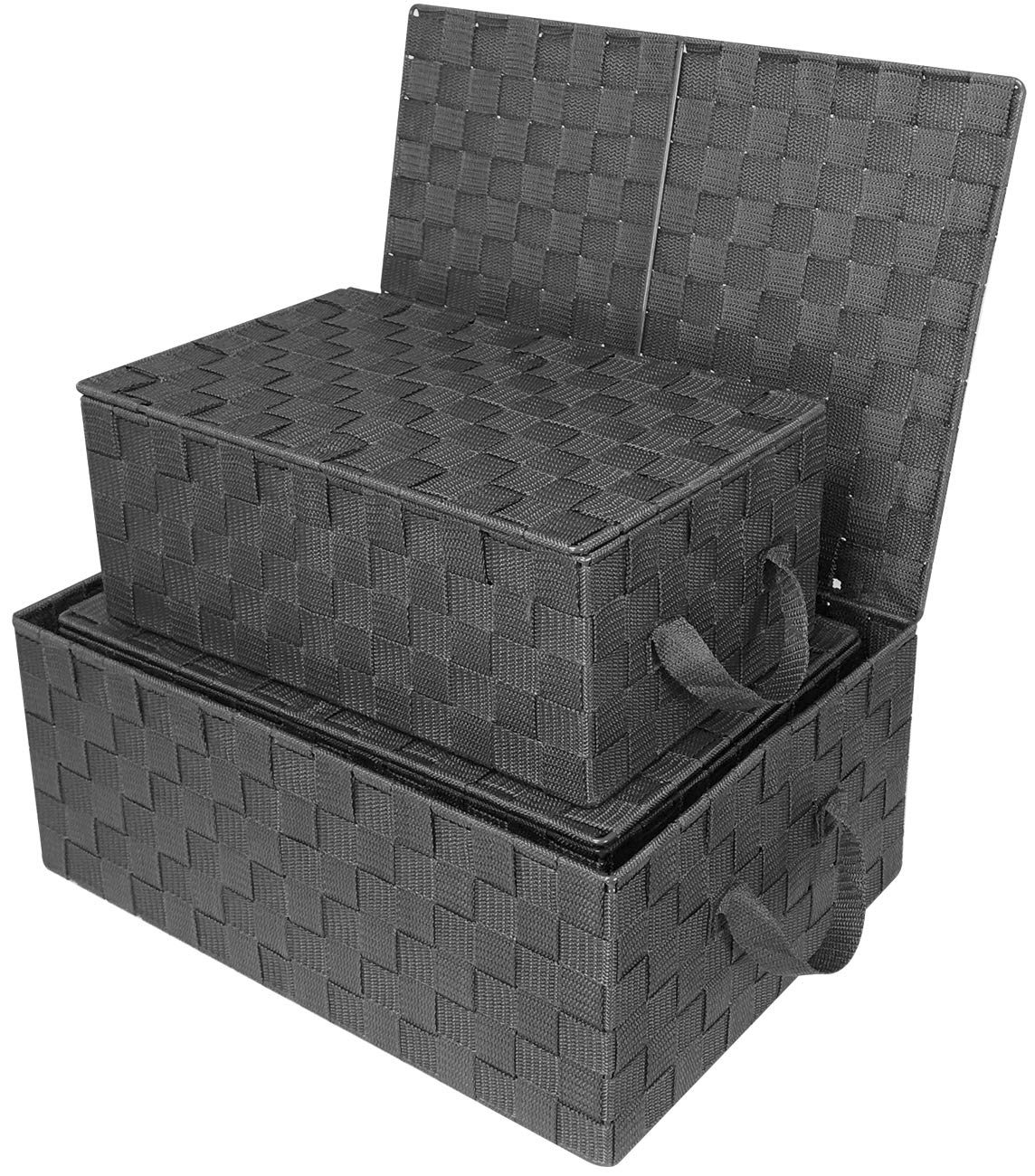 Sorbus Set of 3 Storage Baskets for Organizing with Lid, Mesh Hand-Woven Design, Linen Closet Organizers and Storage, Organizer Storage Baskets for Shelves, Variety Pack Organizers and Storage (Gray)