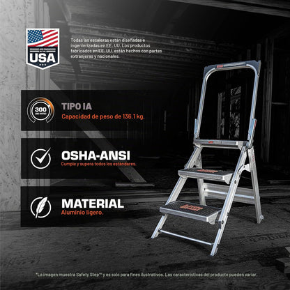 Little Giant Ladder Systems 10210BA, Escalera de Tijera con Escalón de Seguridad y Pasamanos, 2 Escalones