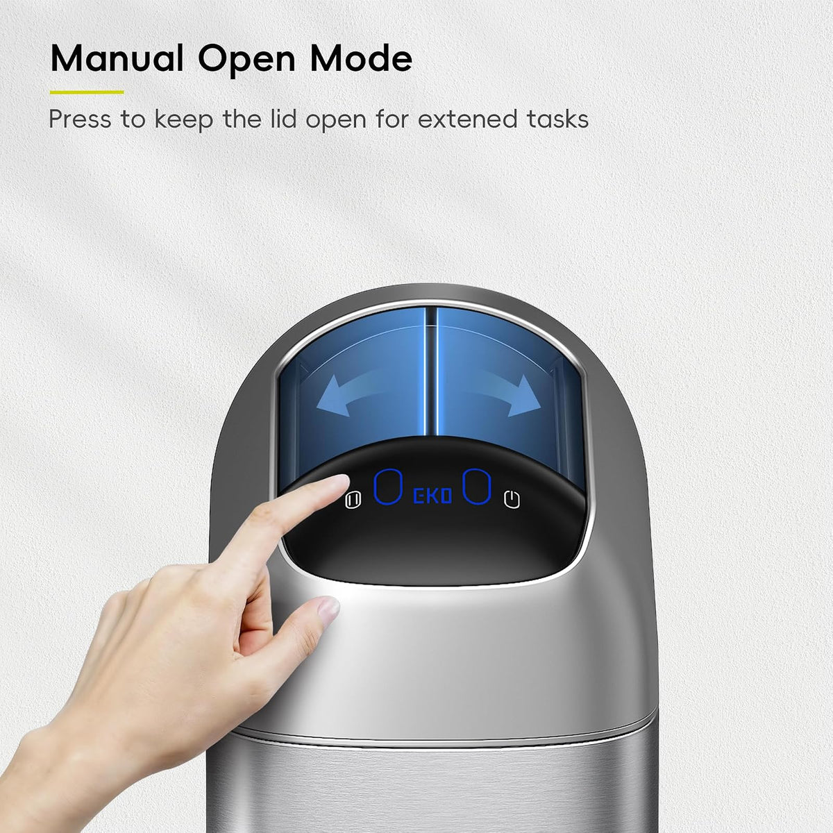 EKO Astro Slim Sensor Basurera de 10 L / 2.6 Galón de basura Touchless Close Retractable Wing Late, Sensor de movimiento Acero inoxidable para baño