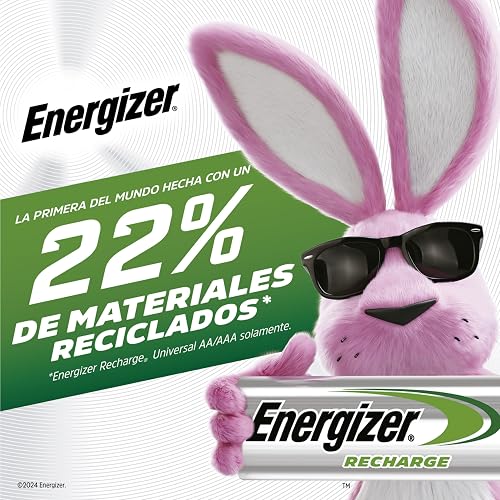 Energizer - Pilas Recargables AA Recharge Universal, 2000 mAh, Paquete de 4 | Tecnología NiMH, hasta 12 años de duración, ideales para dispositivos de uso frecuente y alto consumo energético.