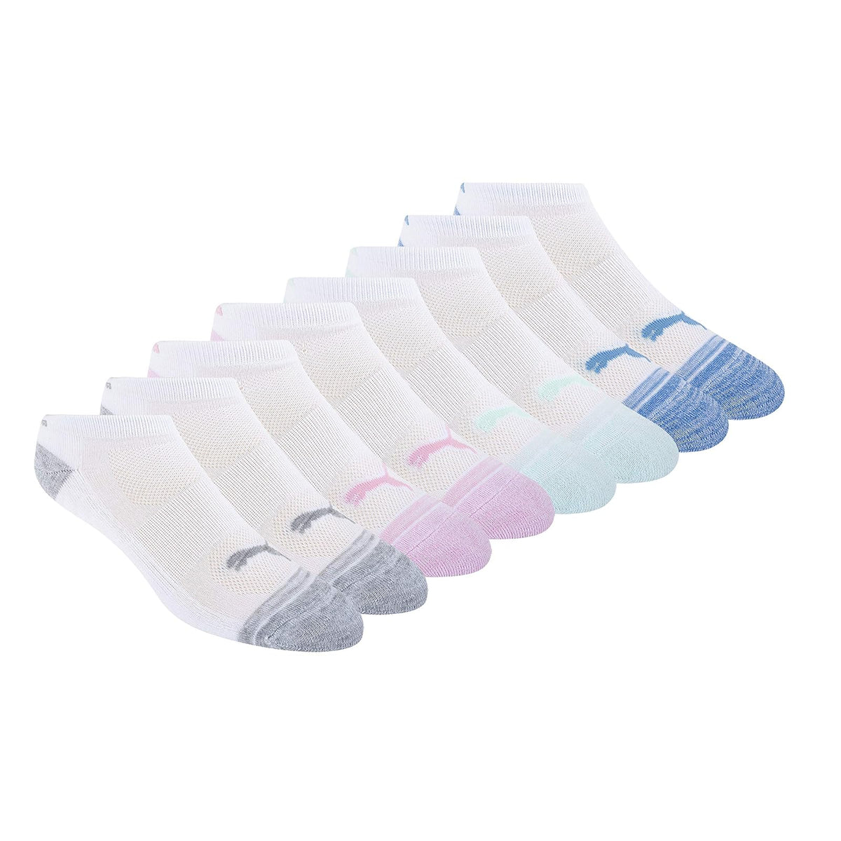 PUMA Calcetines Deportivos de Corte Bajo para Mujer, Paquete de 8 - 9-11 - Blanco