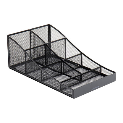 Mind Reader Cup and Condiment Station, Countertop Organizer, Coffee Bar, Kitchen, Metal Mesh, 8.5"L x 14.5"W x 5.25"H, Black