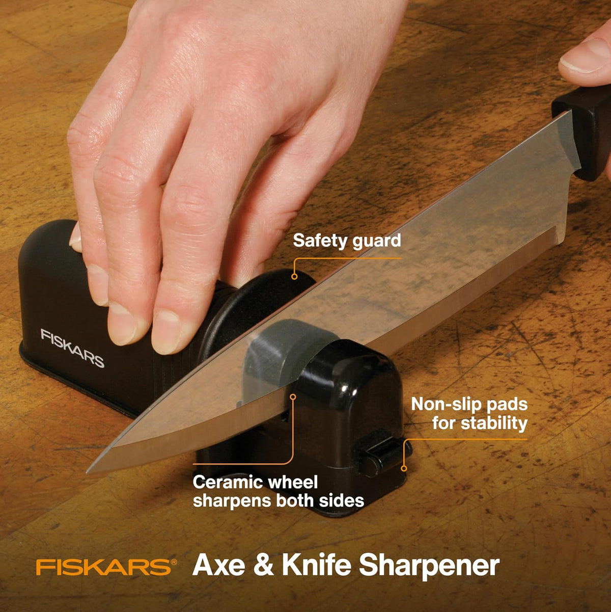 Fiskars - Afilador de hachas y cuchillos - Herramientas para exteriores y patio trasero - Negro