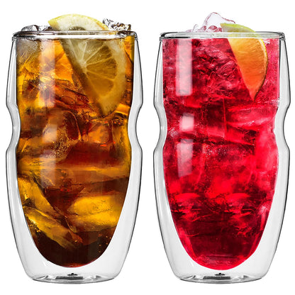 Vasos de doble vidrio Serafino, para cafés y tés fríos, con capacidad de 475 ml. Set de 2 vasos de vidrio con aislante