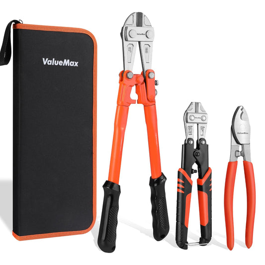 ValueMax - Juego de 3 cortadores de pernos, 3 piezas resistentes, 35,5 cm y mini 8 pulgadas, cortador de cable de 8 pulgadas con bolsa de transporte para cerraduras, alambre de acero, alambre de púas