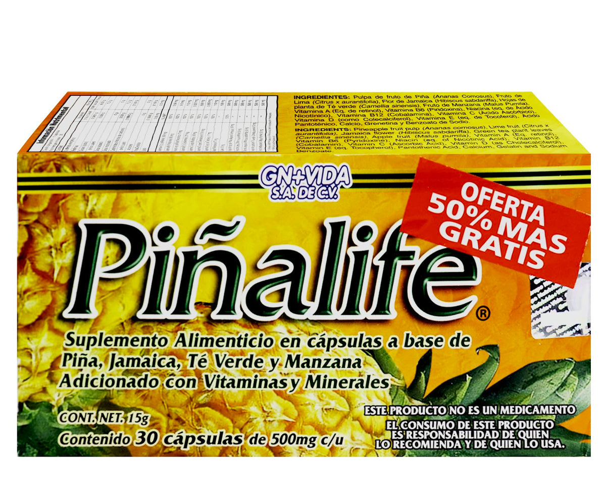 GN+VIDA Suplemento Alimenticio Cápsulas Piñalife con 30 de 500 mg
