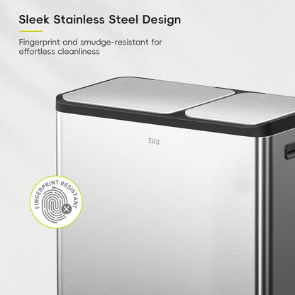 EKO EcoCasa - cubeta de basura de acero inoxidable de doble paso para reciclaje, cubeta de basura rectangular de cocina de 30 l+20 l, pedales y tapas independientes, cierre suave y resistente a las