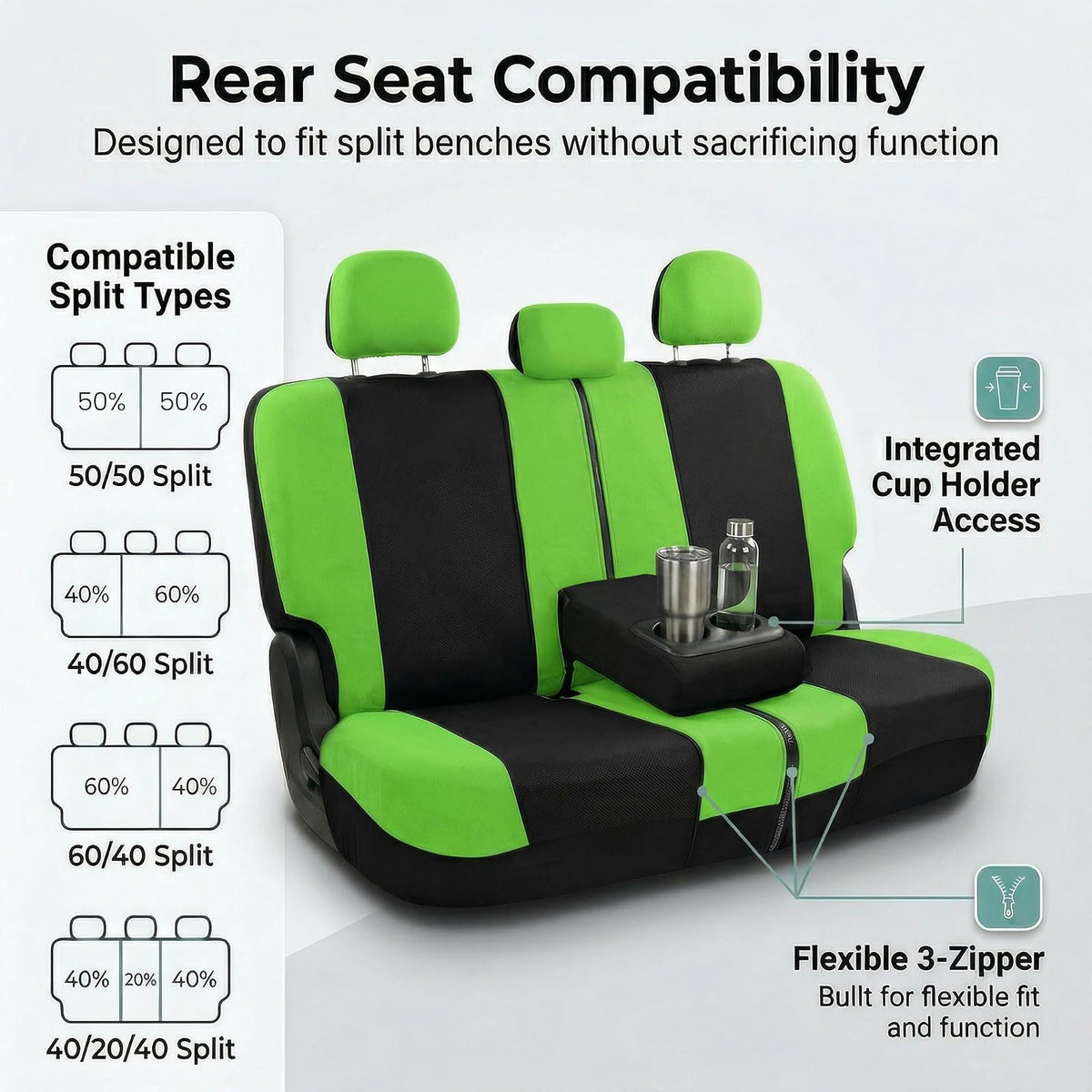FH GROUP FB030GREEN115-SEAT Bucket Seat Cover and Bench Cover (Full Set Airbag Compatible with Split Bench Green)