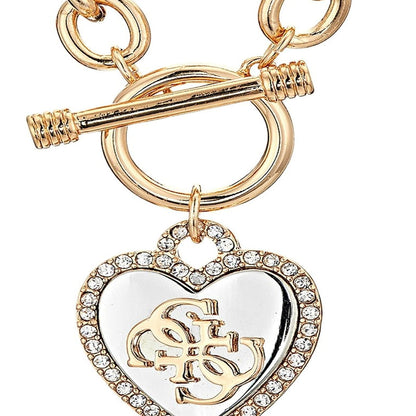 GUESS Womens Pave Framed Heart Toggle Necklace with 4 G Logo Silver/Gold/Crystal One Size