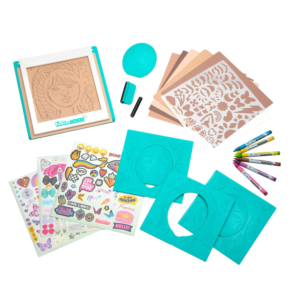 PlayMonster Fashion Faces Kit de Diseño de Moda | Artes y manualidades, niños de 6 años en adelante, incluye placas de frotamiento